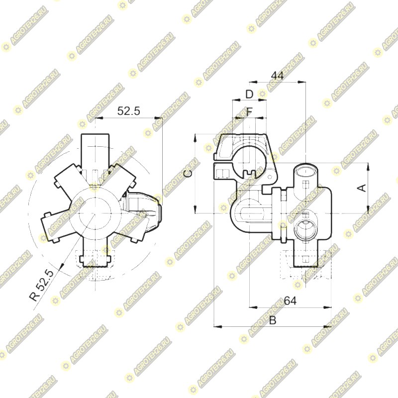 2W7 Корпус отсечного устройства (3-х позиционного) 1/2" F10 (ARAG)