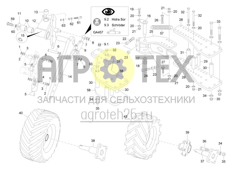  Переднее маятниковое опорное колесо 580, 690, XM, XMS без подкоса с 2020 (ETB-0000001545)  (№43 на схеме)