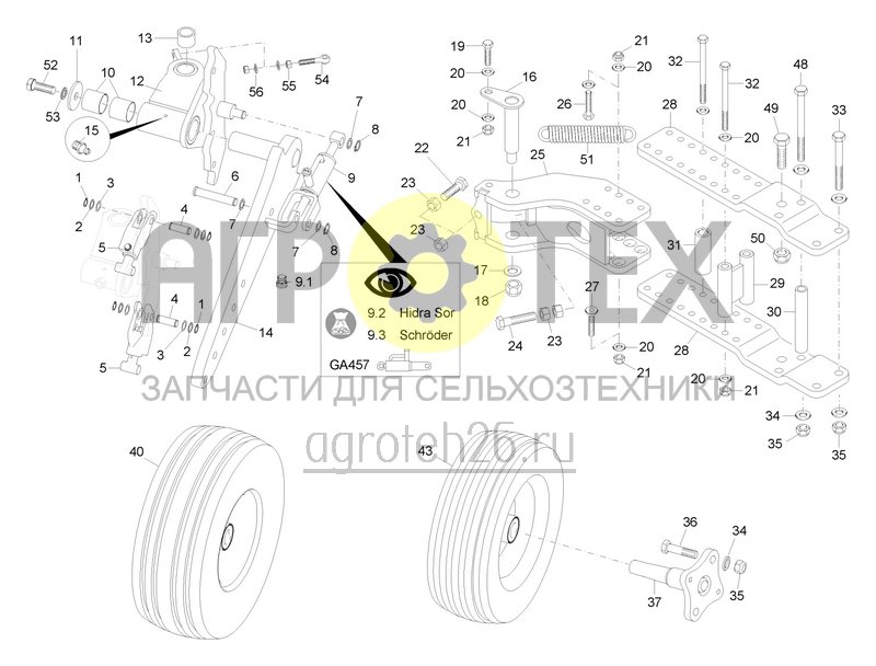 Чертеж  Переднее маятниковое опорное колесо 600, 680, XM, XMS с подкосом с 2020 (ETB-0000001555) 