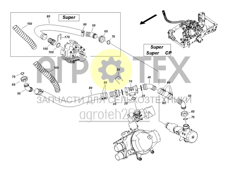  Super CP шланги вход напорного фильтра и трубопровод опрыскивателя с 12.2020 (ETB-0000003326)  (№100 на схеме)