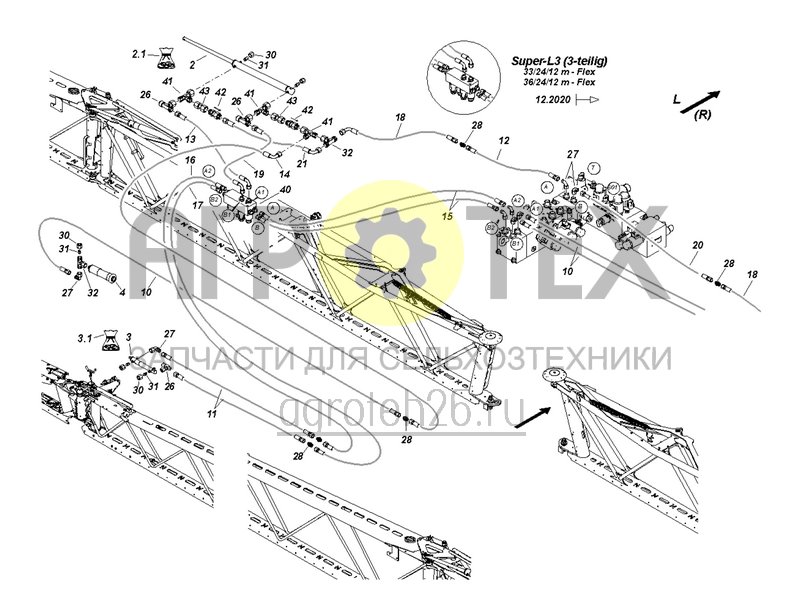 Чертеж  Гидравлика штанг Flex (3-секционные консоли) с 12.2020 (ETB-0000003738) 