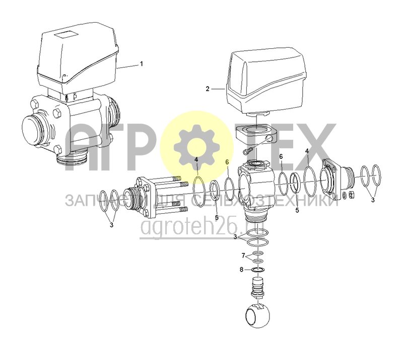  3-ходовой шаровой клапан T7 (ETB-0000005020)  (№8 на схеме)