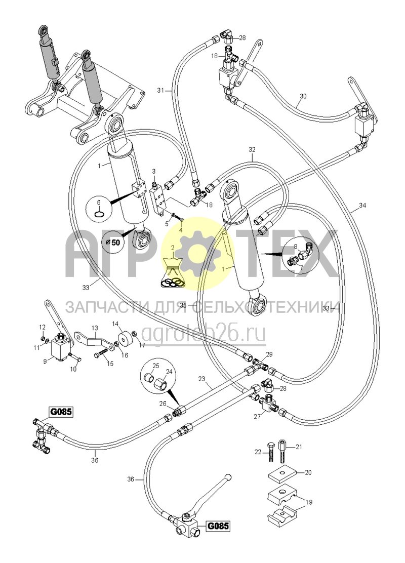 Чертеж  Гидравлика 7003, 8003-2TX без CF (1) 7003-2TX (с CA30003209) и 8003-2TX (с CA30003124) (ETB-0000005146) 