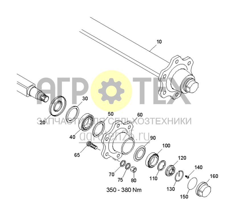 Чертеж  Бестормозная ось с колесной гайкой с фланцем M20 (ETB-0000005550) 