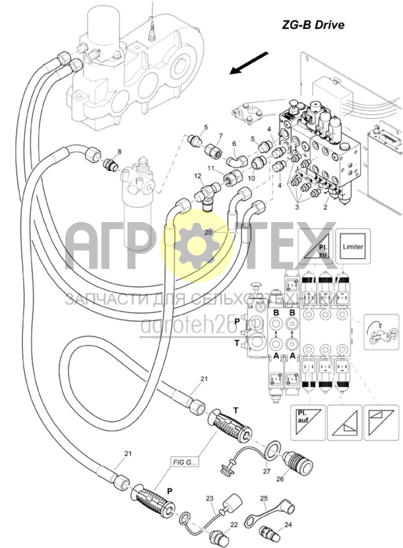 Чертеж  (RUS)Steuerung Drive Hydraulikanschl?sse (ETB-000801) 