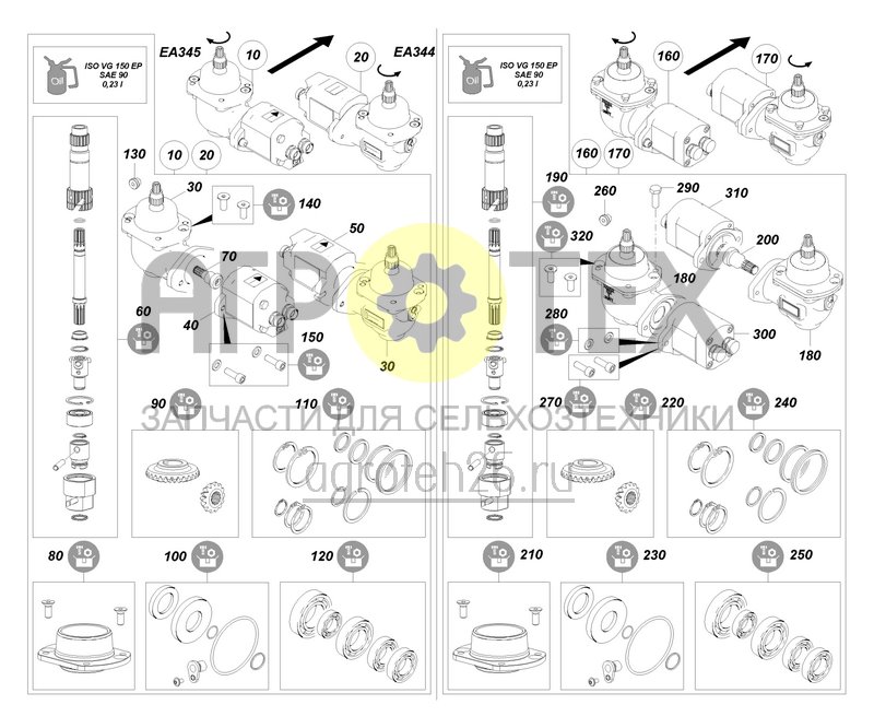 Чертеж  (RUS)Getriebe au?en hydraulisch (geschaltet) - EA344/EA345 (ETB-001129) 