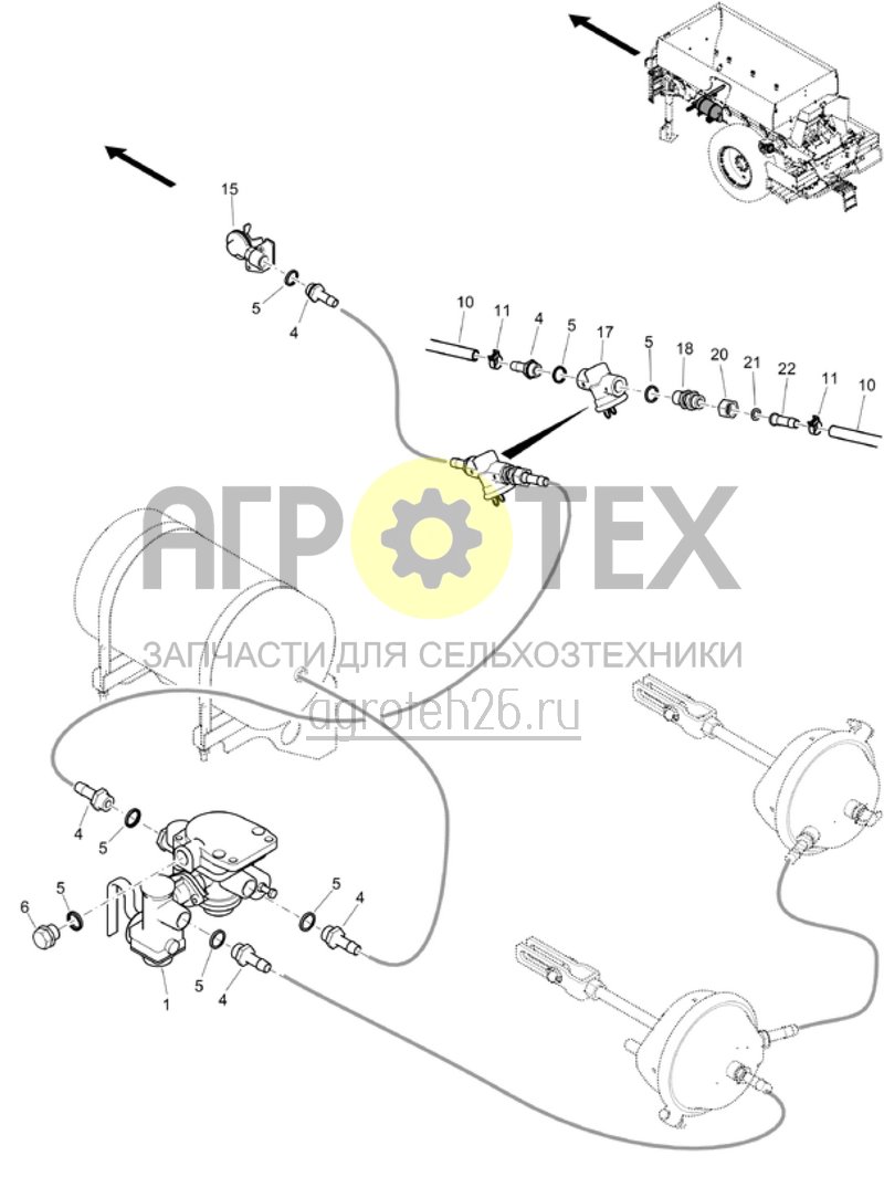 Чертеж  (RUS)Eineitungs-Druckl. Anh?ngebremsventil, Kupplungskopf, Luftfilter (ETB-001235) 