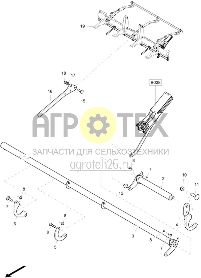  (RUS)Fahrwerk / Fahrwerkschwinge - Schardruckverstellschiene (ETB-002598)  (№15 на схеме)