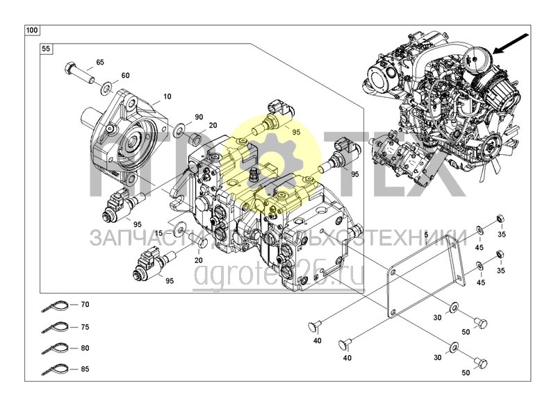 Чертеж  Двигатель III / гидравлика насос (ETB-003815) 