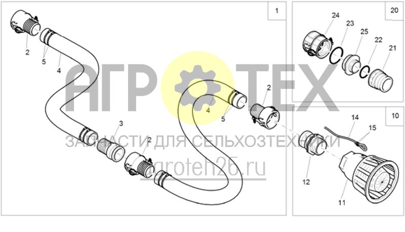 Чертеж  Всасывающий шланг / всасывающий фильтр 4', переходник CAM-LOCK с 4' на 3' (ETB-003933) 