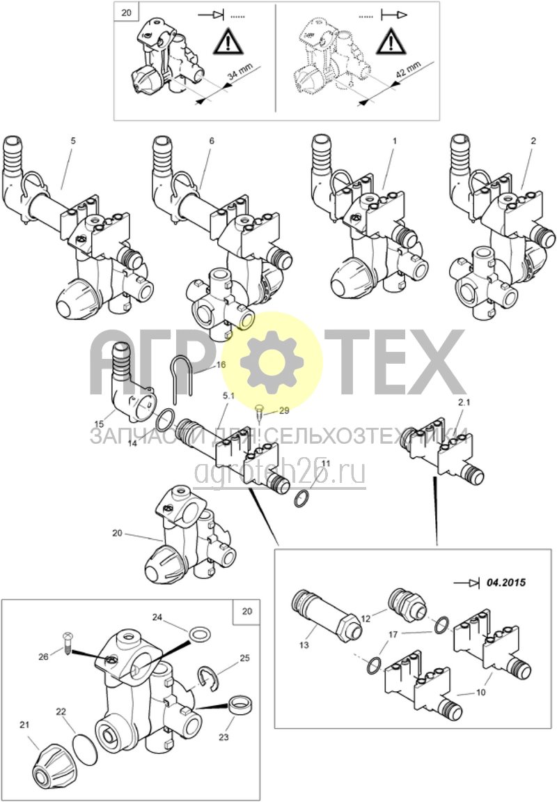  Корпус форсунки 4-секц. с соединением 90° (ETB-004047)  (№2 на схеме)