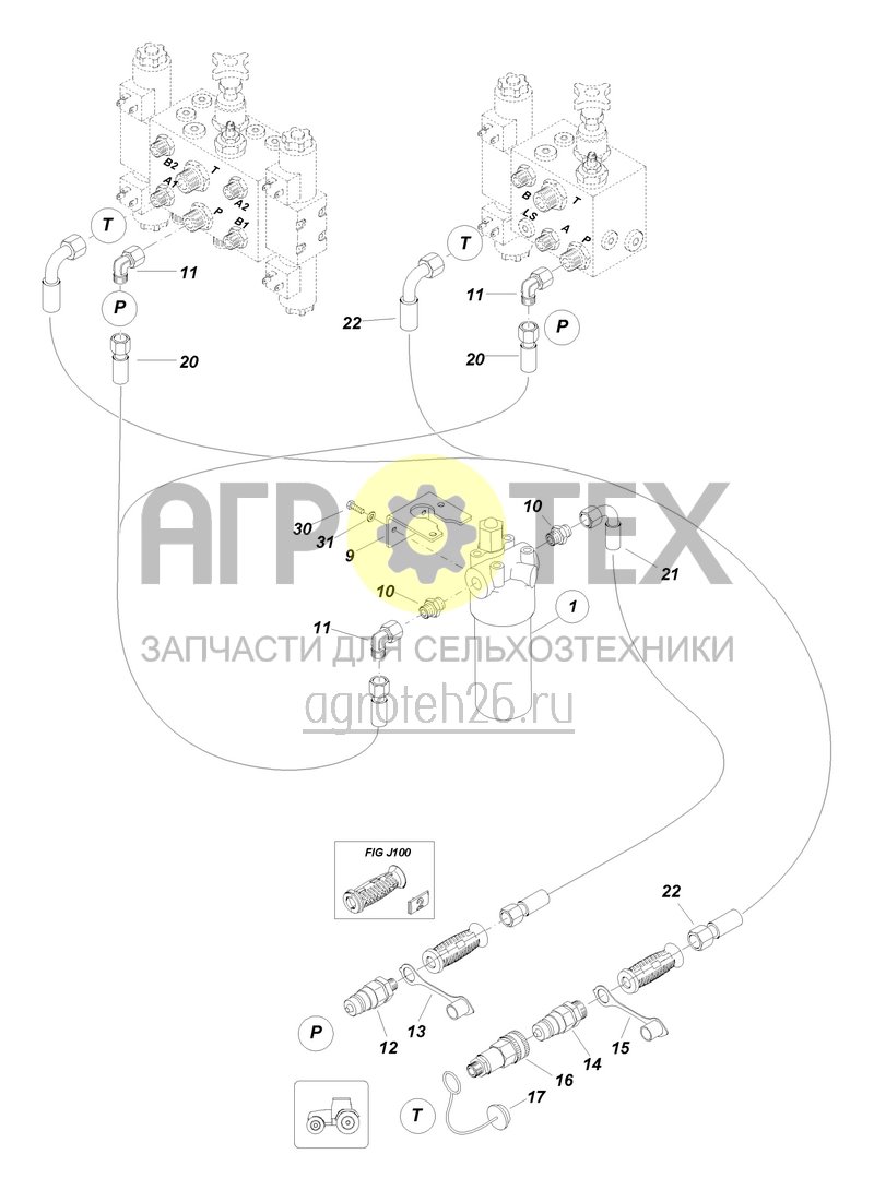 Чертеж  (RUS)Profi-Klappung I -- Anschluss Druckleitungsfilter / Schlepperanschluss (ETB-004281) 