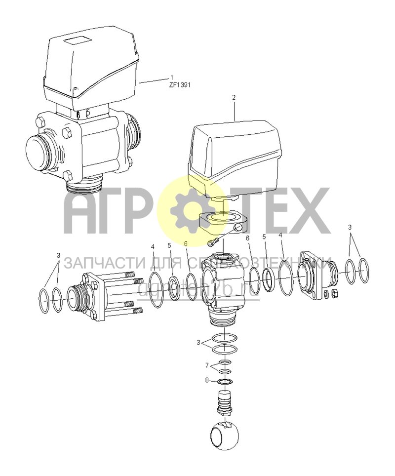 Чертеж  3-ходовой шаровой клапан T7 (ETB-005771) 