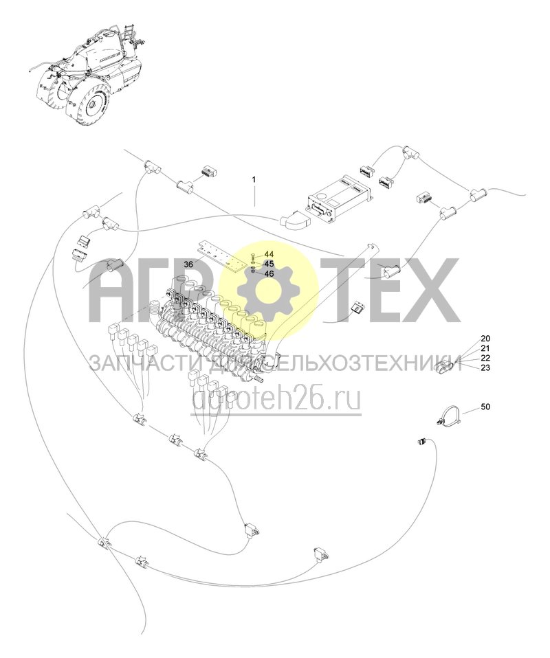 Чертеж  Кабельный жгут UX01 базовое оборудование гидр. складывание (ETB-005829) 