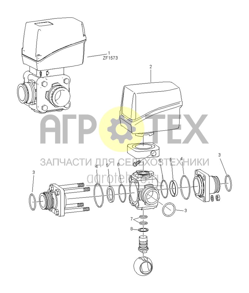 Чертеж  3-ходовой шаровой клапан T6 (ZF1573) (ETB-005880) 