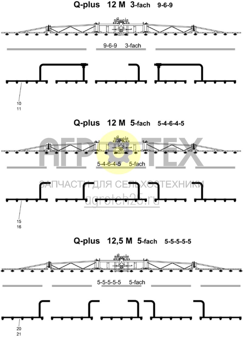 Чертеж  Трубопроводы опрыскивателя Q-plus 12 M; 12,5 M (ETB-006208) 