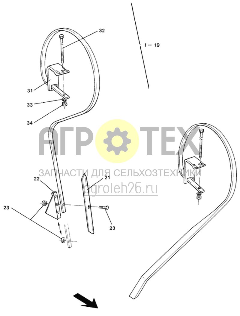 Чертеж  пружинные зубья на рукоятке (ETB-007066) 