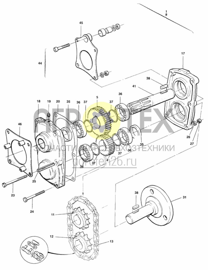  цепная передача/цилиндрическая зубчатая передача к соединению с вом (ETB-007710)  (№35 на схеме)