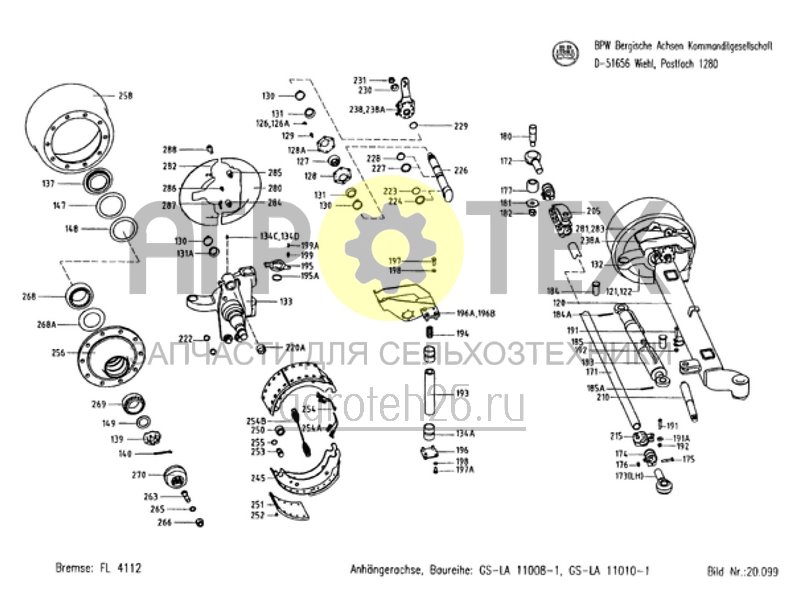 Чертеж  сдвоенная тормозная ось BPW 40 км/ч,16/20т, колея 1950/2050 4/4 (ETB-008103) 