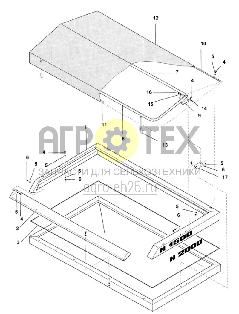 Чертеж  насадка на бункер N 1500/2000, откидной защитный тент N (ETB-008844) 