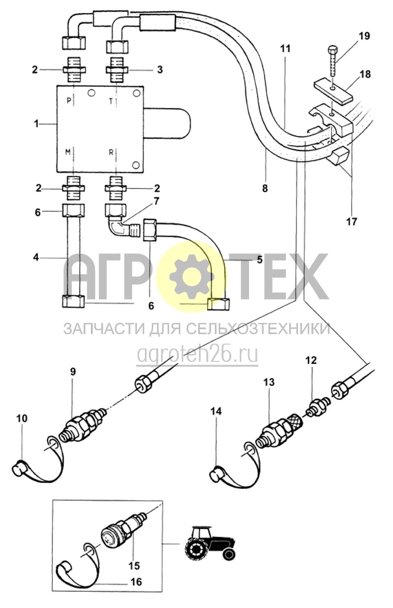 Чертеж  вентилятор с гидравл.приводом, клапанным блоком, шланги (ETB-008875) 