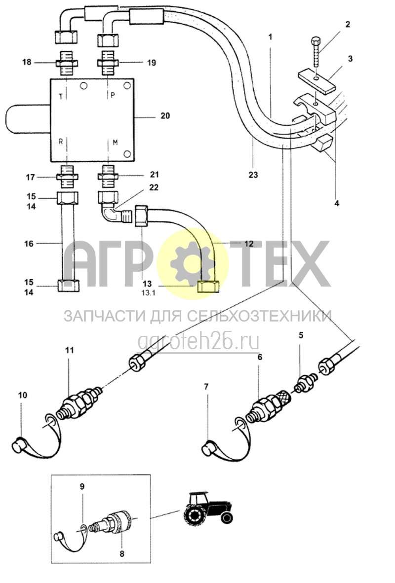 Чертеж  вентилятор с гидравл.приводом, клапанным блоком, шланги (ETB-008962) 