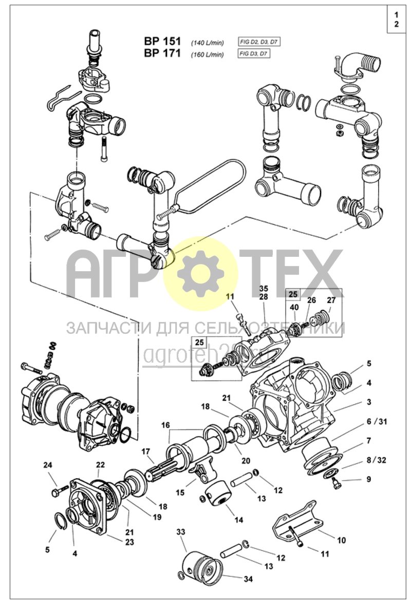 Чертеж  поршневой мембранный насос BP 151 / BP 171 (1/2) (ETB-009347) 