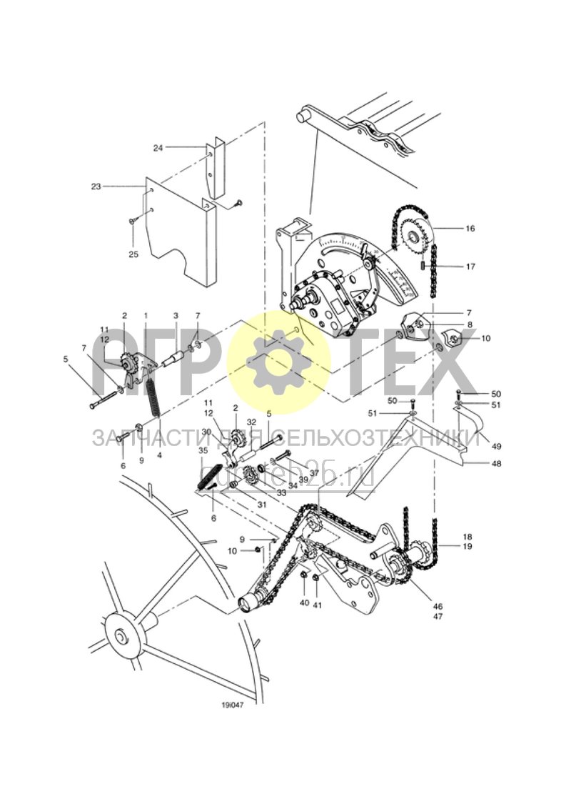  привод приводного колеса цепи, натяжное устройство, защита (ETB-009986)  (№31 на схеме)