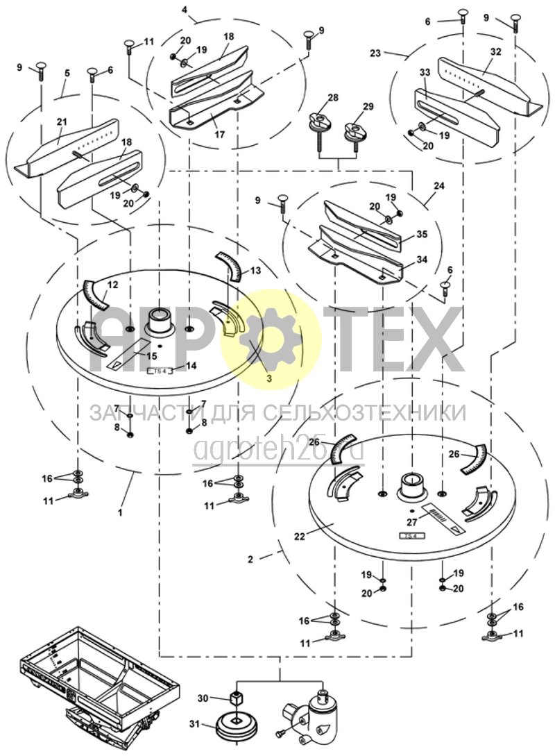 Чертеж  диск для разбрасывания удобрения по краю поля TS 4 (ETB-010456) 