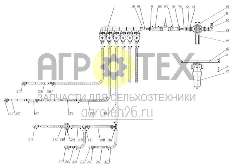  трубопровод полевого опрыскивателя 21м - 6 секции (ETB-010531)  (№27 на схеме)