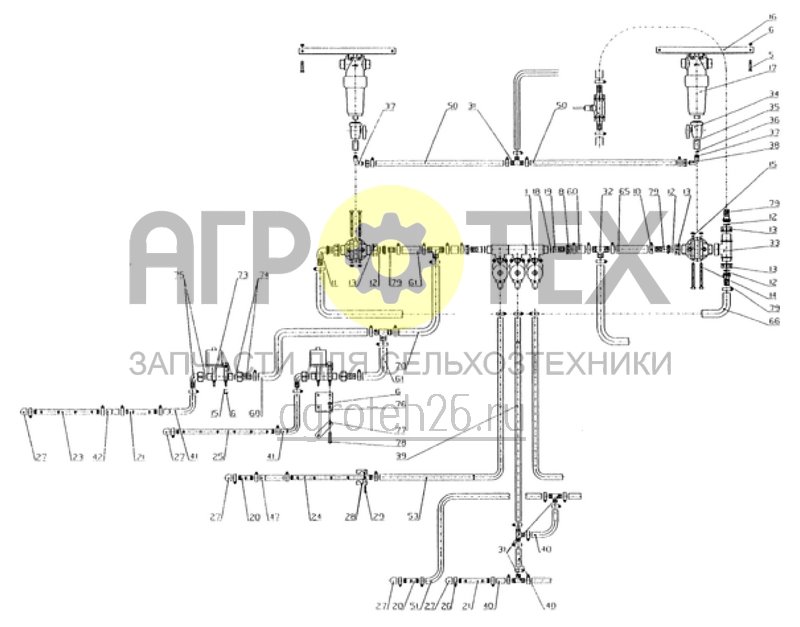 Чертеж  трубопровод полевого опрыскивателя 21м - 7 секции (ETB-010532) 