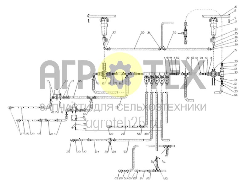 Чертеж  трубопровод полевого опрыскивателя 27м - 9 секции (ETB-010536) 