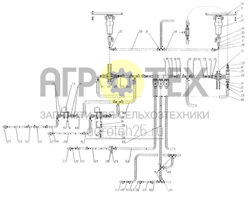 Чертеж  трубопровод полевого опрыскивателя 21м - 7 секции (ETB-010826) 