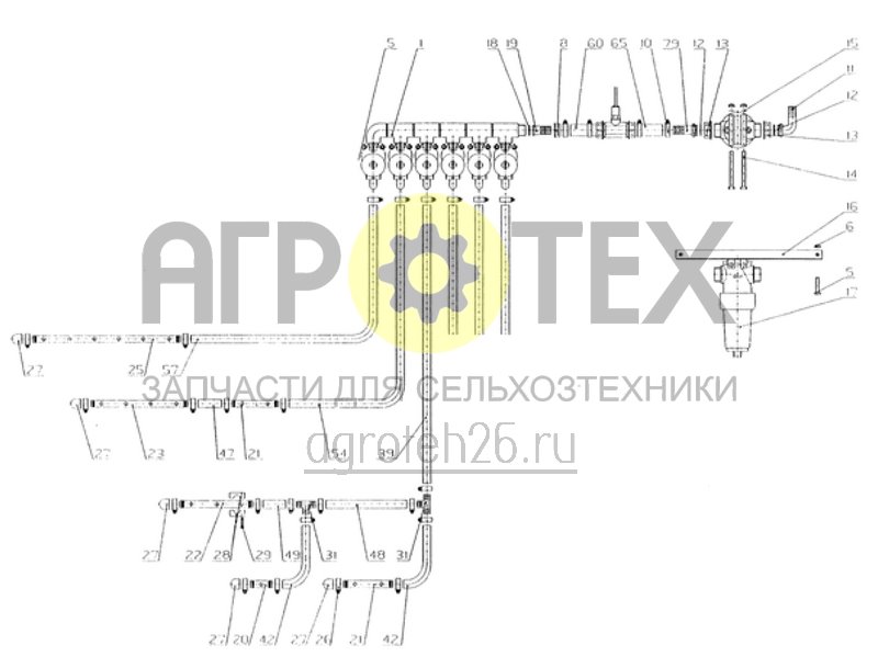 Чертеж  трубопровод полевого опрыскивателя 24м - 6 секции (ETB-010827) 