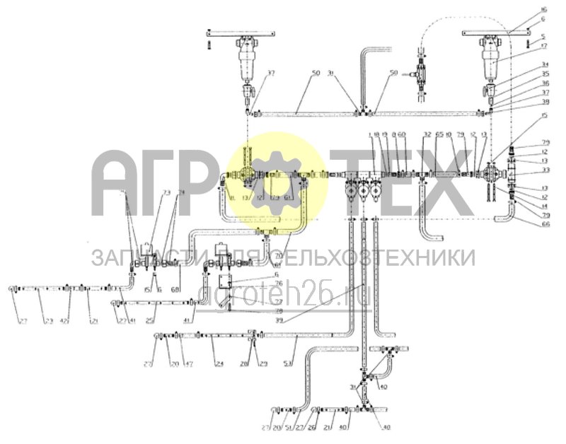 Чертеж  трубопровод полевого опрыскивателя 21м - 7 секции (ETB-010912) 