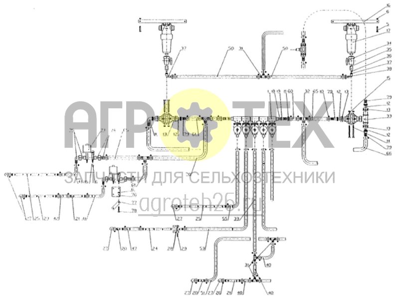Чертеж  трубопровод полевого опрыскивателя 27м - 9 секции (ETB-010916) 