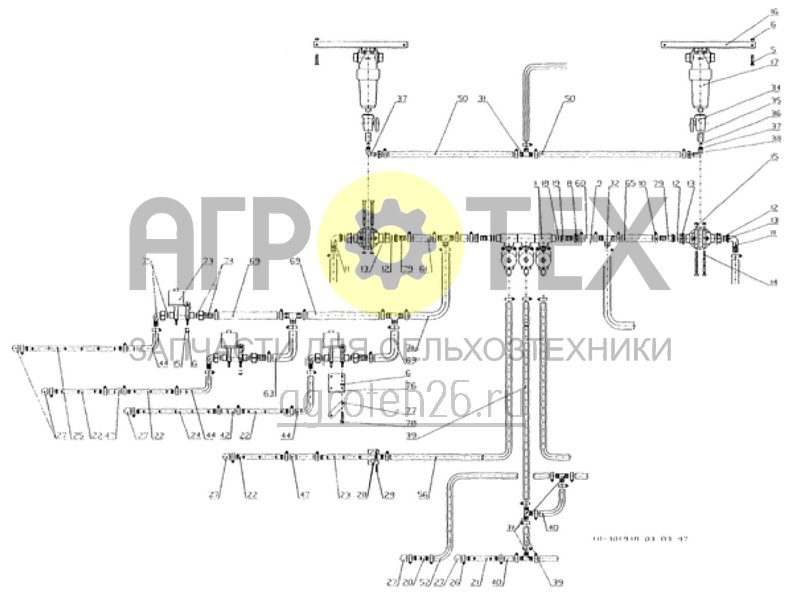 Чертеж  трубопровод полевого опрыскивателя 30м - 9 секции (ETB-010917) 