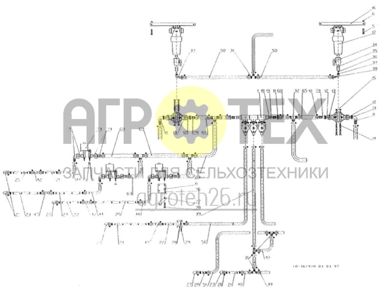 Чертеж  трубопровод полевого опрыскивателя 36м - 9 секции (ETB-010919) 