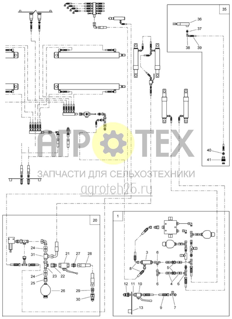 Чертеж  гидравл.оборудование DMC 601 (поднимание сошника, тормозная система, затрудненное поднимание) (ETB-011452) 