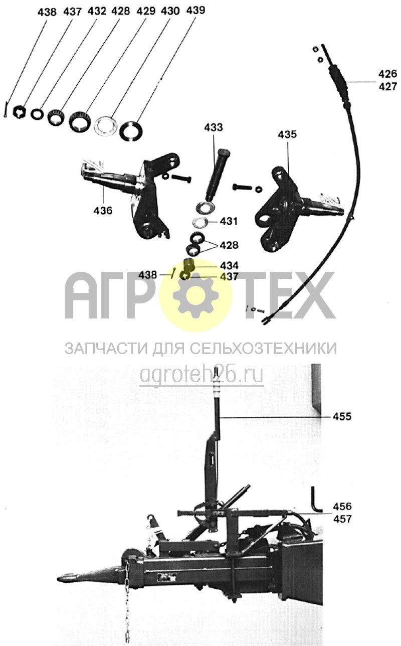 Чертеж  ходовая часть: двойная ось (трос тормозного привода, рычаг храпового механизма) (ETB-011514) 