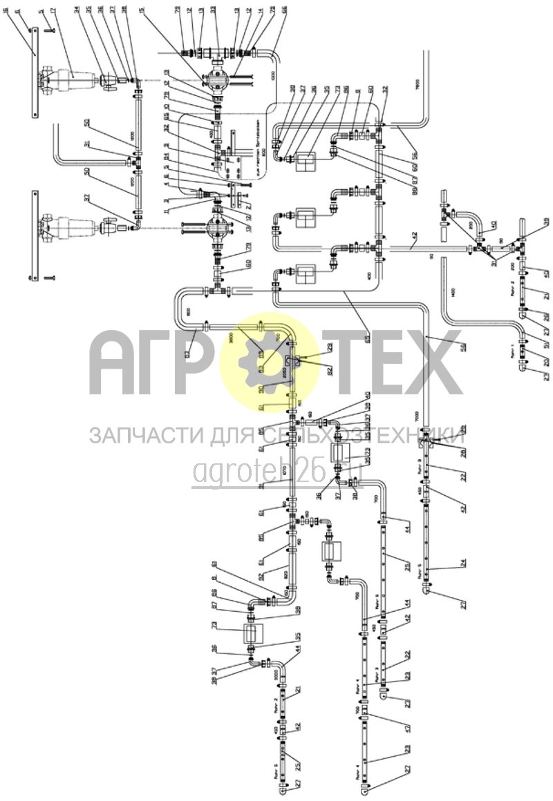  трубопровод полевого опрыскивателя 18м - 4 секции (ETB-012088)  (№34 на схеме)