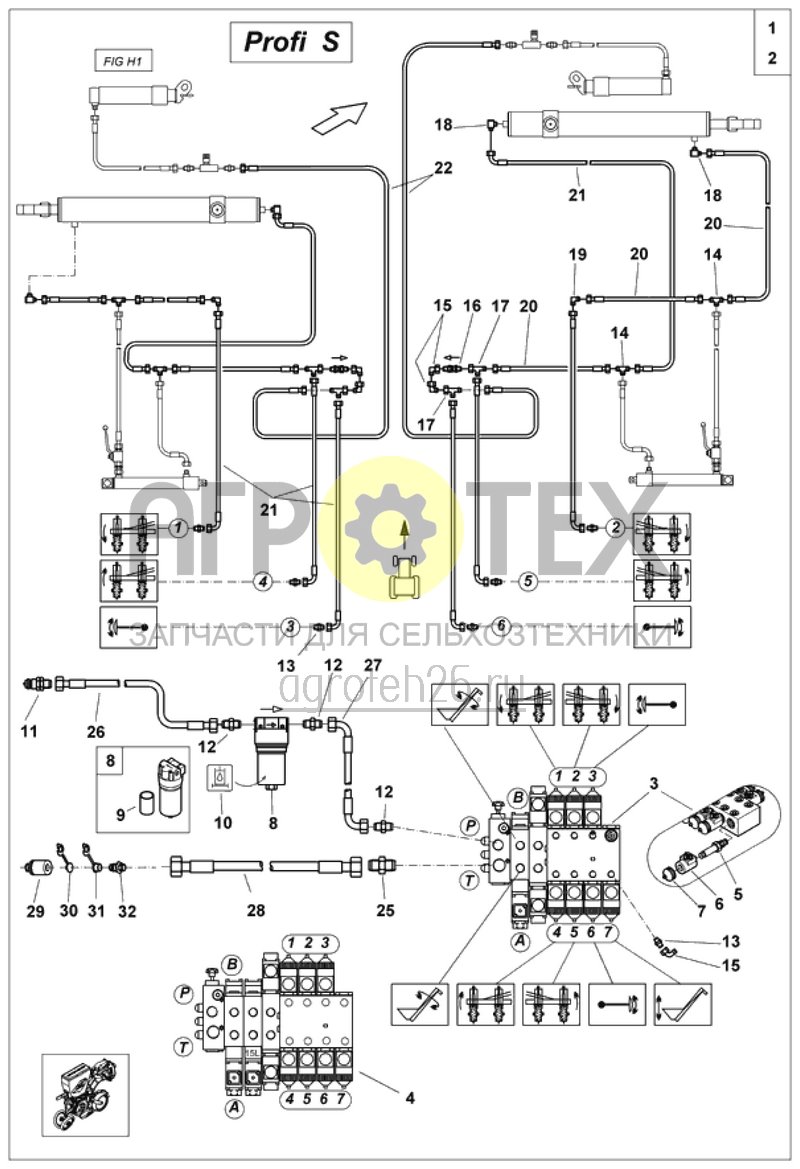 Чертеж  Profi-переключение S ED 602-K; до ноября 2004; гидравл.поднимание высевающего агрегата (ETB-012485) 