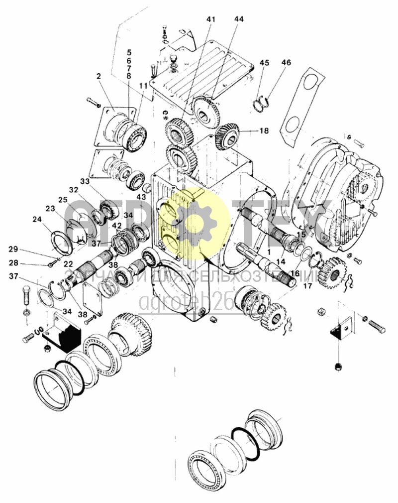 главный редуктор от №1021: вспомогательный вал, вал с конической шестерней (ETB-012566)  (№45 на схеме)