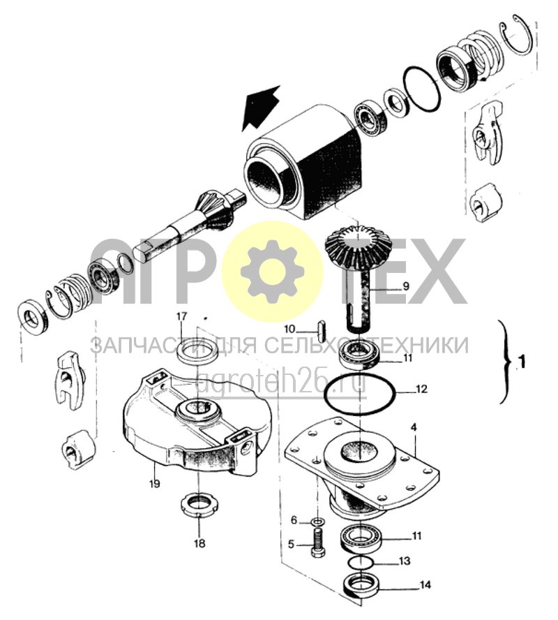  орудия - редуктор для ротационного культиватора+нижняя часть, правовращ.. (ETB-012924)  (№18 на схеме)