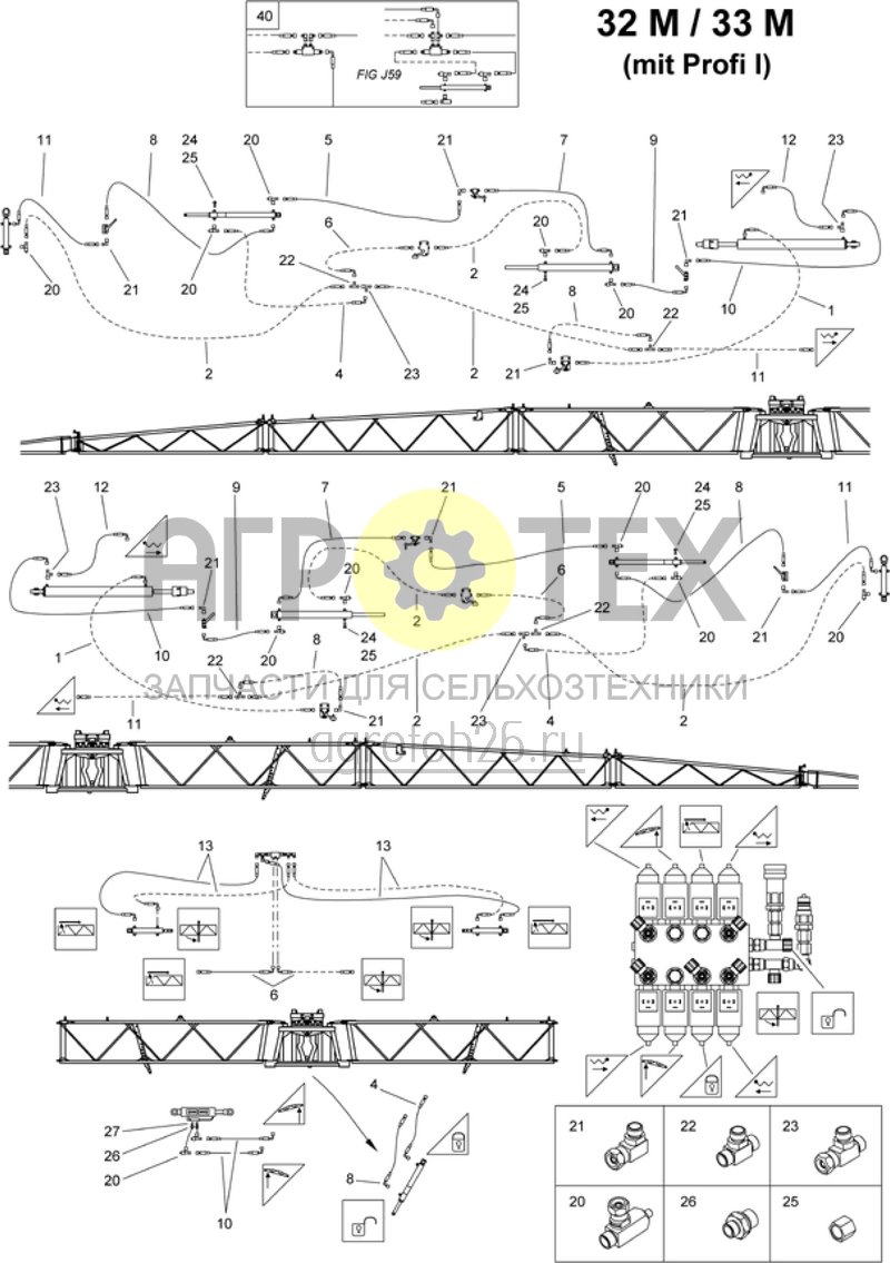 Чертеж  гидравл.схема 32 / 33 M (со складыванием Profi I ) (ETB-013430) 