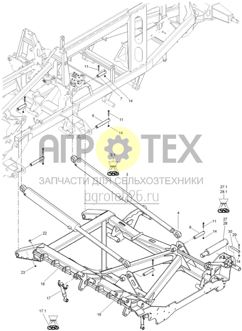  Боковая рама-навесн.детали - гидр. цилиндры, крепёжные детали (ETB-013827)  (№28 на схеме)