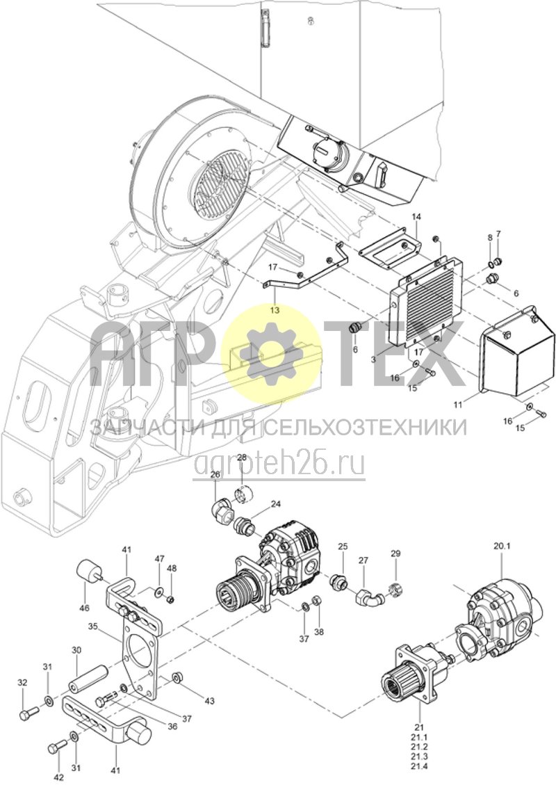 Чертеж  (RUS)Hydr. Bordaggregat PTO - K?hlelement, Aufsteckpumpe (ETB-014031) 