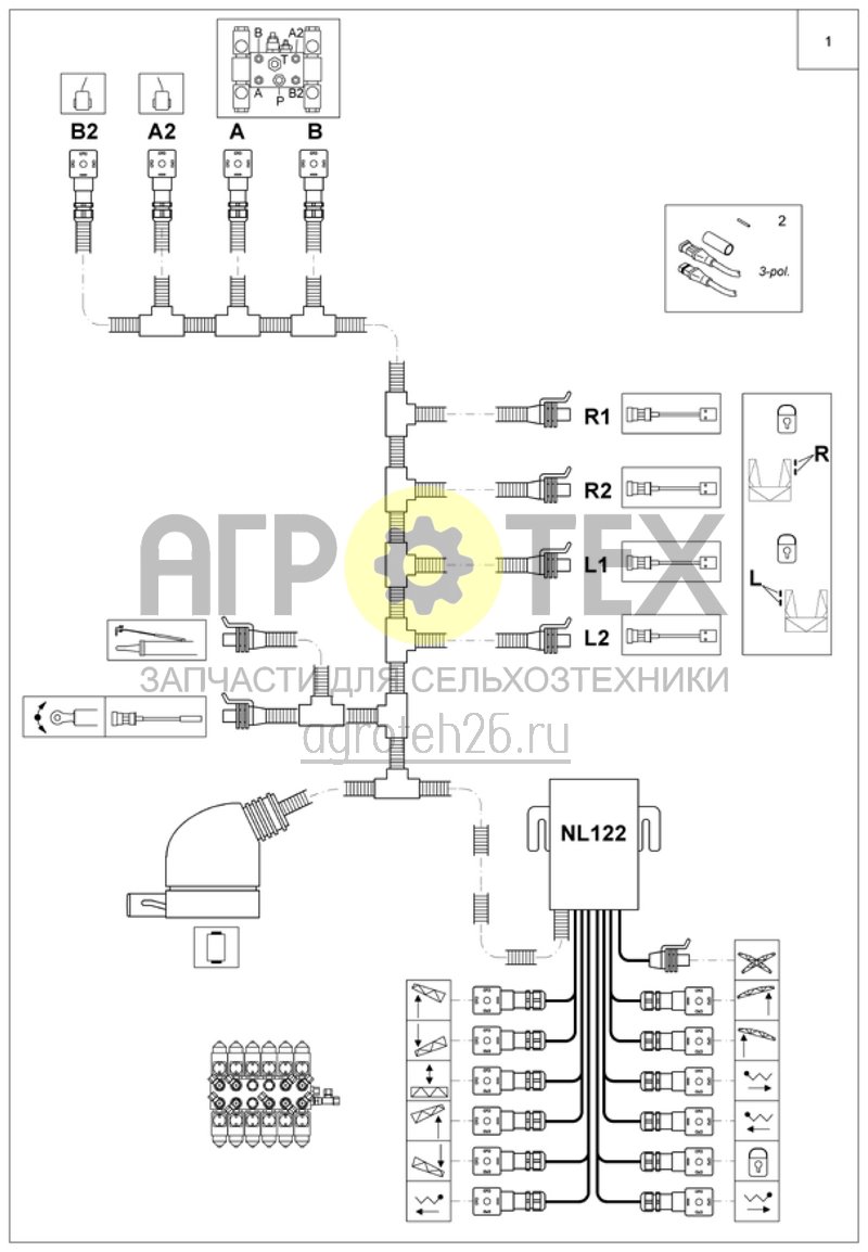 Чертеж  жгут проводов NL122; гидравлика Profi-складывание AMATRON+ (ETB-014097) 