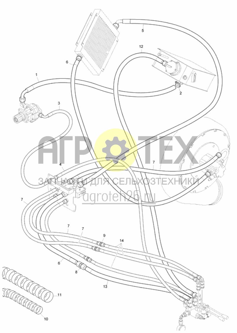 Чертеж  Гидр. бортовой агрегат K 700 гидр. шланги (ETB-015232) 