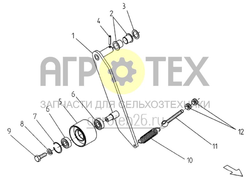 Чертеж  натяжное устройство для привода косилочного рабочего органа (ETB-015876) 